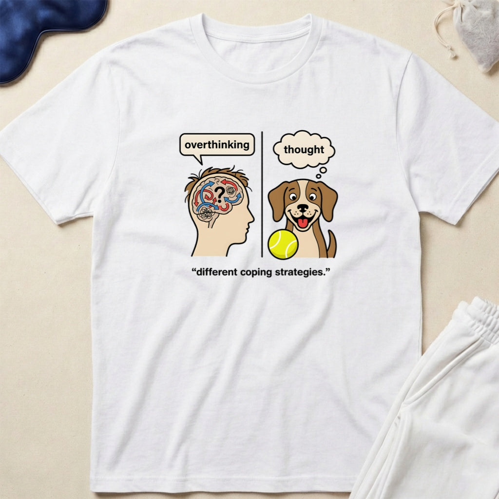 Overthinking Brain vs Dog Playful Mental Health Design T-Shirt