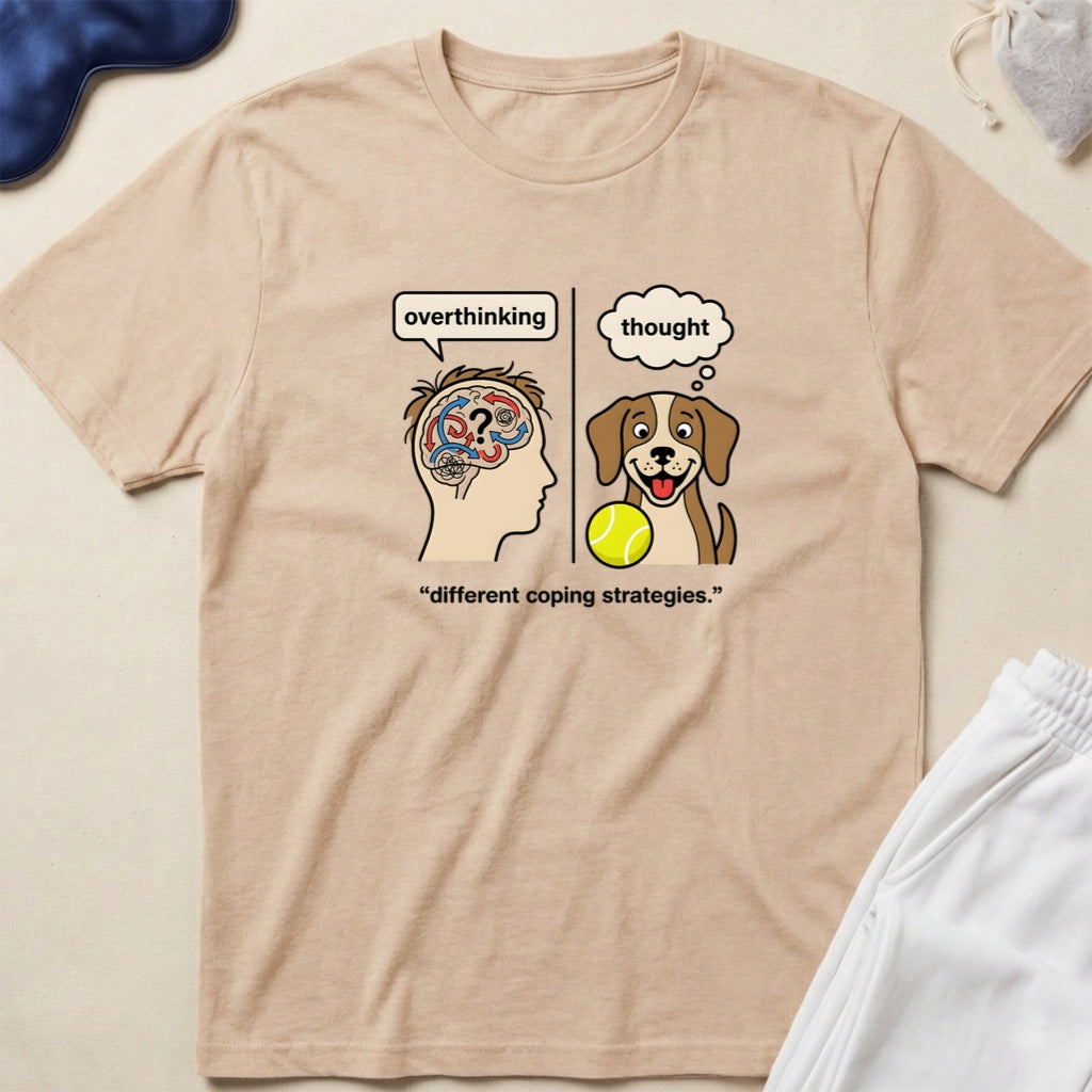 Overthinking Brain vs Dog Playful Mental Health Design T-Shirt