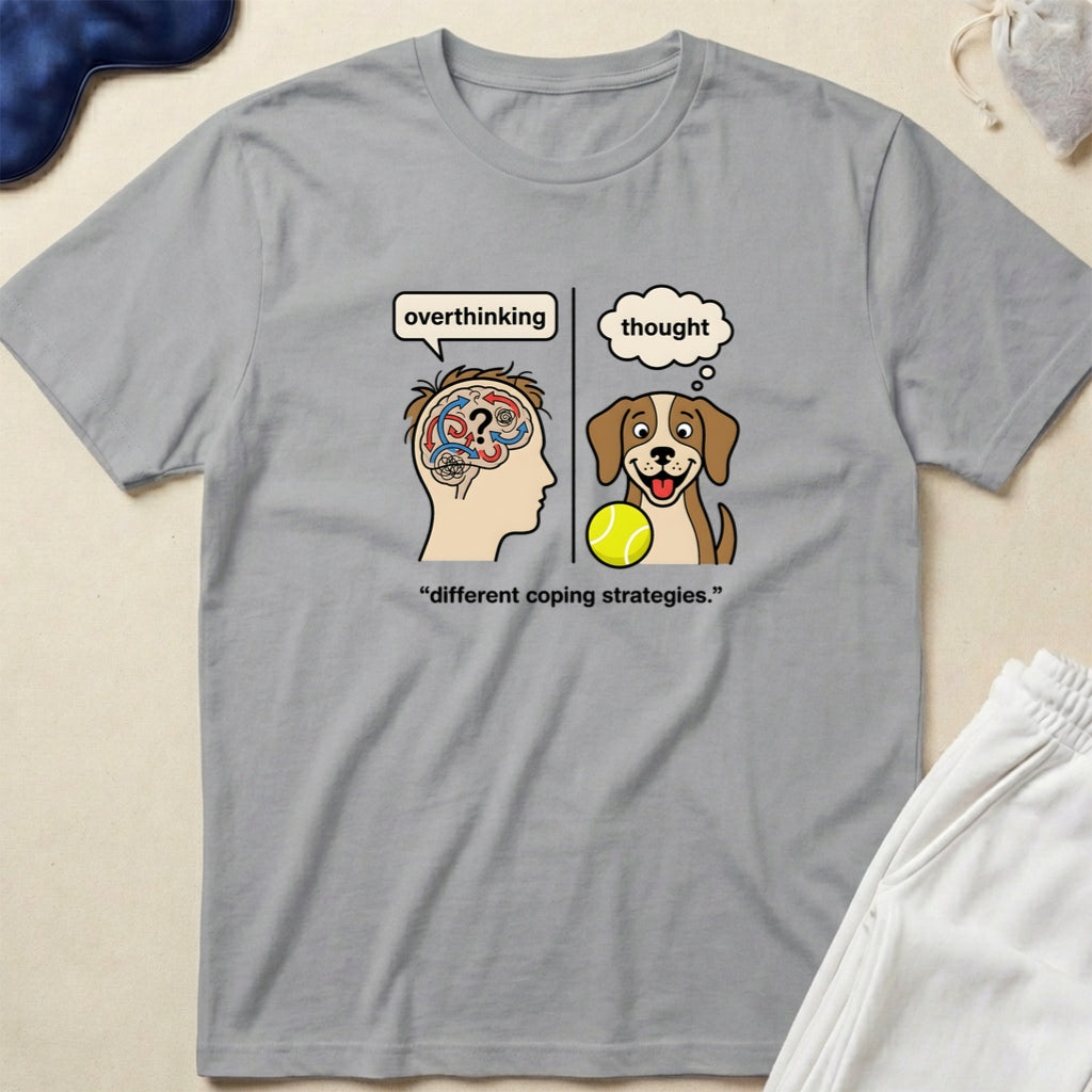 Overthinking Brain vs Dog Playful Mental Health Design T-Shirt
