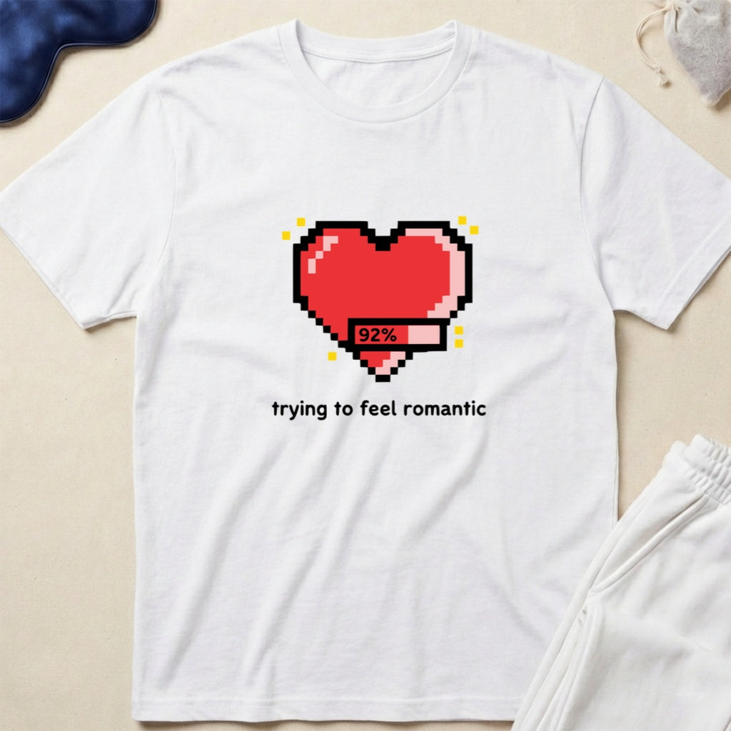 Pixel Heart trying to feel romantic Cute Retro Gaming Valentine T‑Shirt