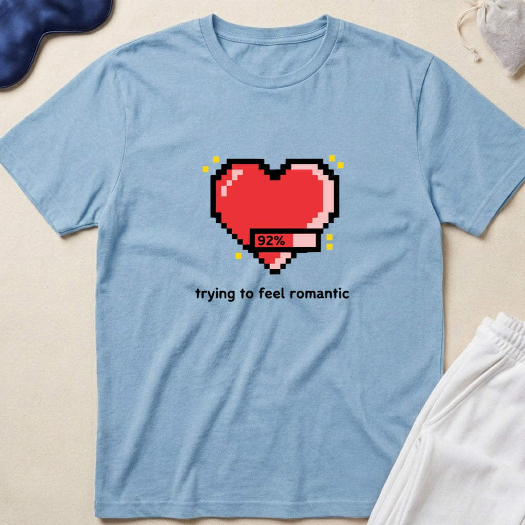 Pixel Heart trying to feel romantic Cute Retro Gaming Valentine T‑Shirt