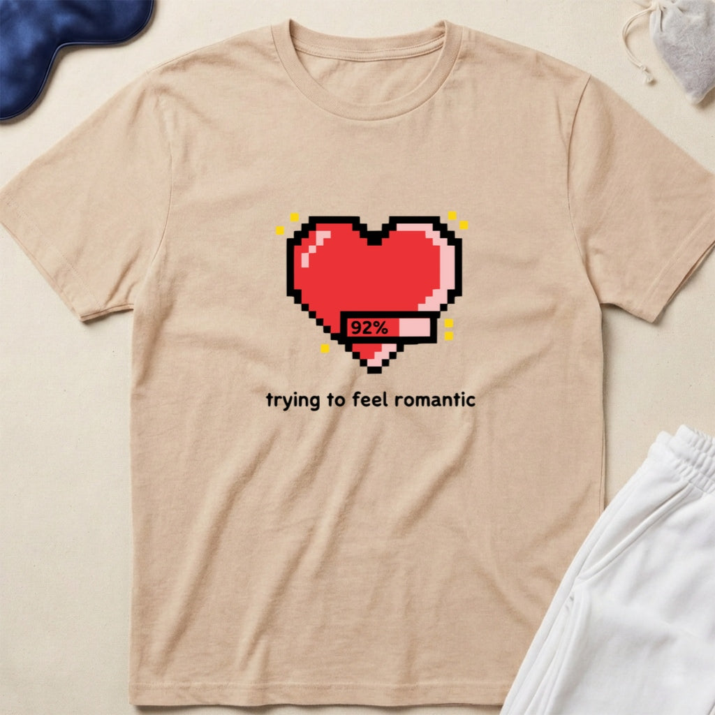 Pixel Heart trying to feel romantic Cute Retro Gaming Valentine T‑Shirt