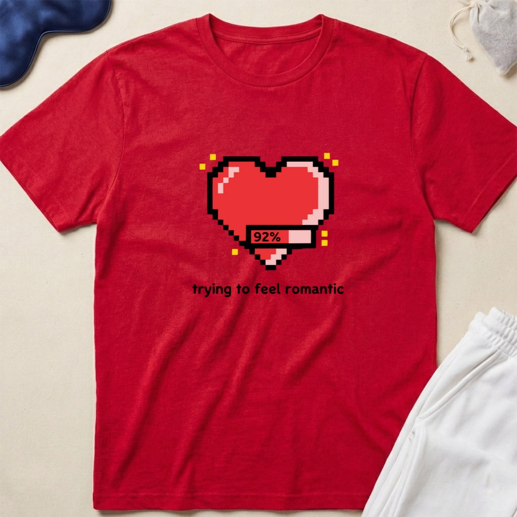 Pixel Heart trying to feel romantic Cute Retro Gaming Valentine T‑Shirt