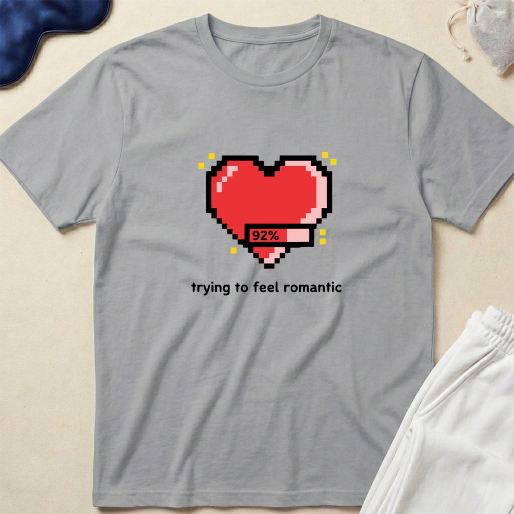 Pixel Heart trying to feel romantic Cute Retro Gaming Valentine T‑Shirt